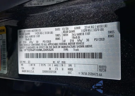 2021 Ford Ranger Xlt из США, поврежденный, VIN 1FTER4FH0MLD05325